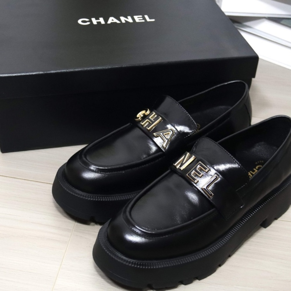 Chanel Black Loafers with Gold Accents